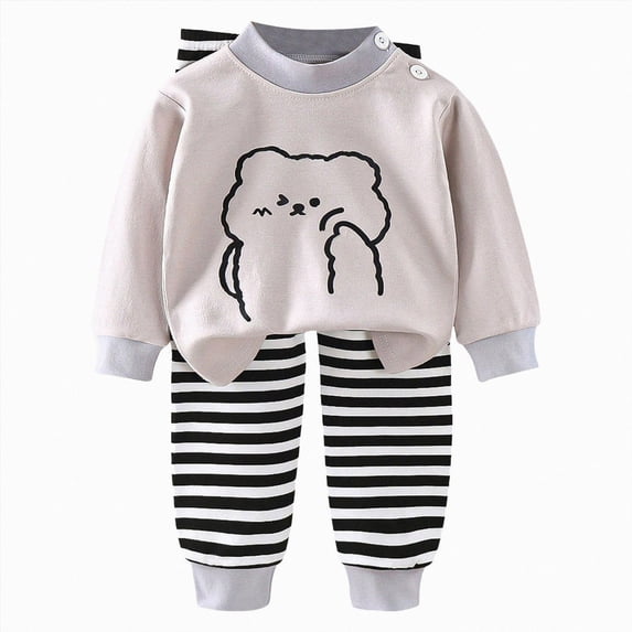 UAYOTSE Baby Boys and Girls Long Sleeve Pajama Set Printed Graphic Top and Elastic Long Pants Lightweight Cotton Toddler Loungewear
