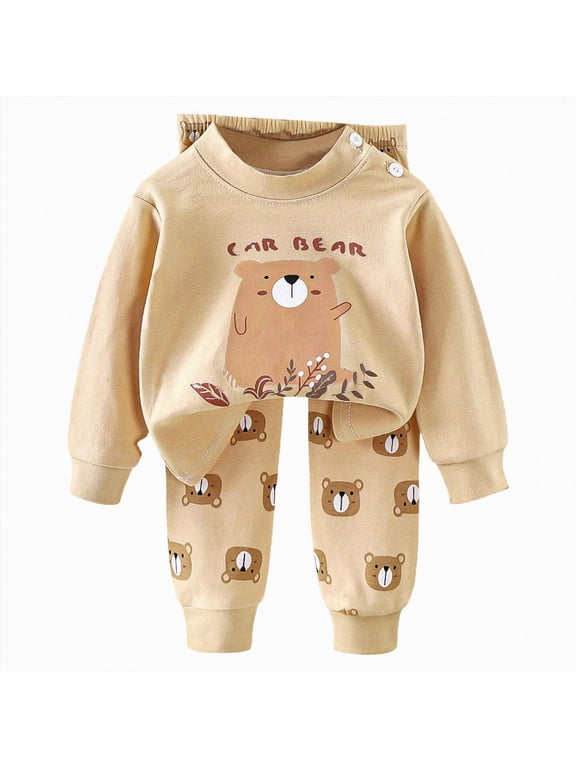 Baby Boys and Girls Long Sleeve Pajama Set Printed Graphic Top and Elastic Long Pants Lightweight Cotton Toddler Loungewear