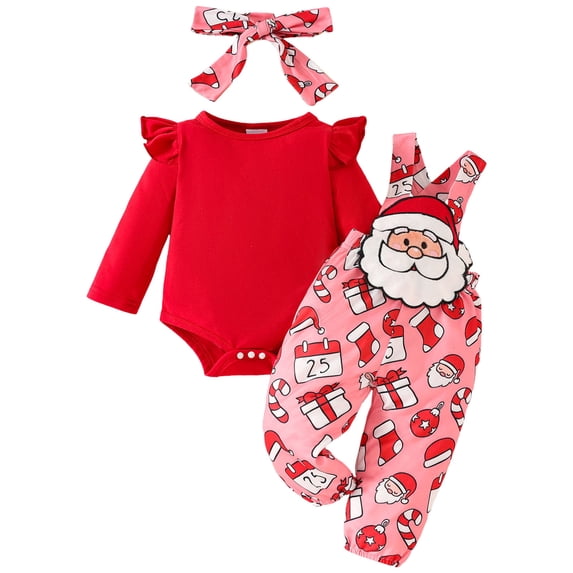 UAYOTSE Baby Girl Christmas Outfit Romper Pants Set Fall Winter Clothes First Christmas Outfits(6-9 Months,I2-Red)