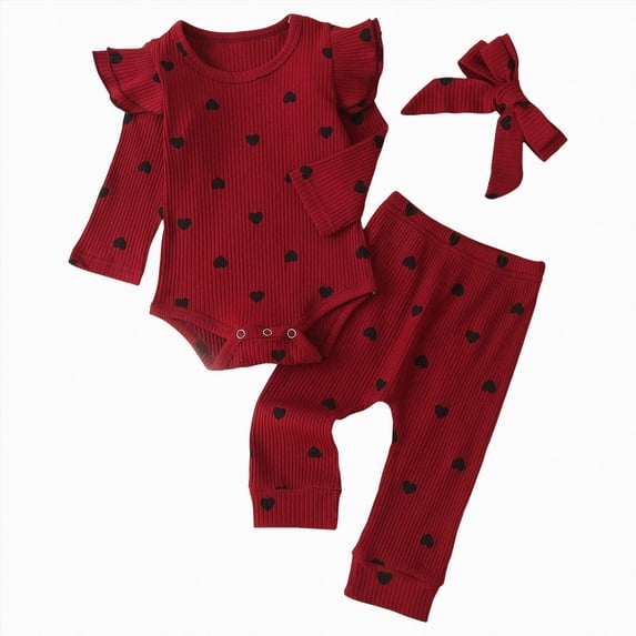 UAYOTSE Baby Girl Clothes Infant Newborn Outfits Romper Pants Cute Bow Headband Hat Sets for Baby Girls,Sizes 12-18 Months