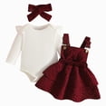 thumbnail image 1 of UAYOTSE Baby Girl Clothes Long Sleeve Ribbed Tops Heart Bow Suspender Skirt With Headband Sets Size 9-12 Months, 1 of 8