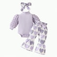 thumbnail image 1 of UAYOTSE Baby Girl Clothes Long Sleeve Romper 3Pcs Baby Girl Outfits Flare Pants Set with Headband Fall Baby Girl Winter Clothes(Light Purple#-1,12-1 Months), 1 of 7