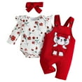 thumbnail image 1 of UAYOTSE Baby Girl Clothes Outfits Fall Winter Cute Love Romper Bear Cartoon Overalls Jeans Pants Headband Set 0 18 Months(9-12 Months,P63-Red), 1 of 9