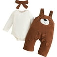thumbnail image 1 of UAYOTSE Baby Girl Clothes Romper Cute Ruffled Long Sleeve Love Fall Winter Outfits With Bow Headband 0 18 Months(3-6 Months,I246-Brown), 1 of 9
