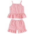 thumbnail image 1 of UAYOTSE Baby Girl Comfortable and Breathable Set Cute Flower Embroidery Short Sleeve Shorts Two Piece Set,Sizes 6-12 Months, 1 of 5