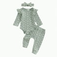 thumbnail image 1 of UAYOTSE Baby Girl Fall Clothes Set Floral Print Long Sleeve Romper Pants Set Cute Outfit(Light Green&14,0-3 Months), 1 of 6