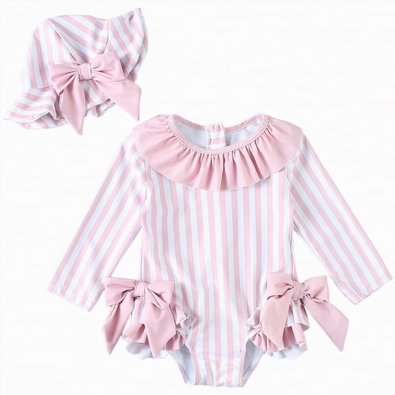 UAYOTSE Baby Girl Swimsuit Long Sleeve Swimsuit Romper with Hat Baby Girl Bathing Suit Beach Rash Guard,Sizes 12-18 Months