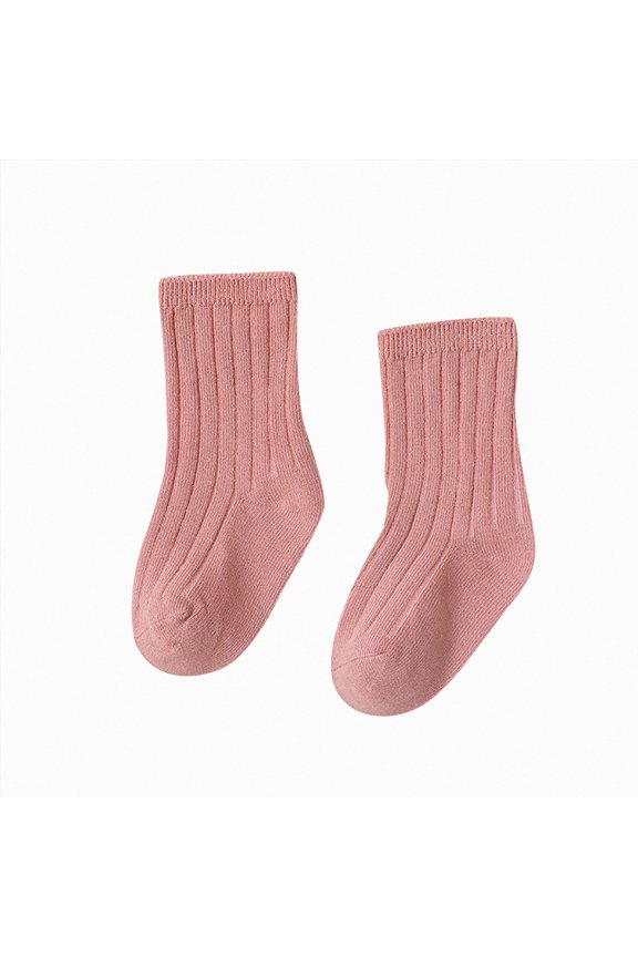 Baby Girls Boys Vertical Striped Mid Calf Socks Elastic Rib Top Cuff Soft Lightweight Basic Knit Socks for Holiday Everyday Outfits,Sizes 1-3 Years
