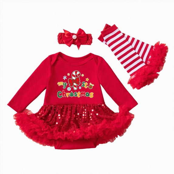 UAYOTSE Baby Girls Christmas Tutu Skirt Bodysuit Outfit 3 6 9 12 18 Months with Headband and Striped Socks Festive 3 Pieces Set