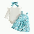 thumbnail image 1 of UAYOTSE Baby Girls Fall Winter Outfits Short Sleeve Ribbed Romper Floral Suspender Skirt Set Overall Dress Headband Clothes(Sky Blue#12,12-18 Months), 1 of 9
