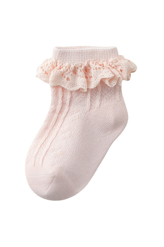 Baby Girls Lace Tutu Socks Toddler Eyelet Turn Ruffle Ankle Socks Double Lace Dress Socks for ,0-1 Years Pink