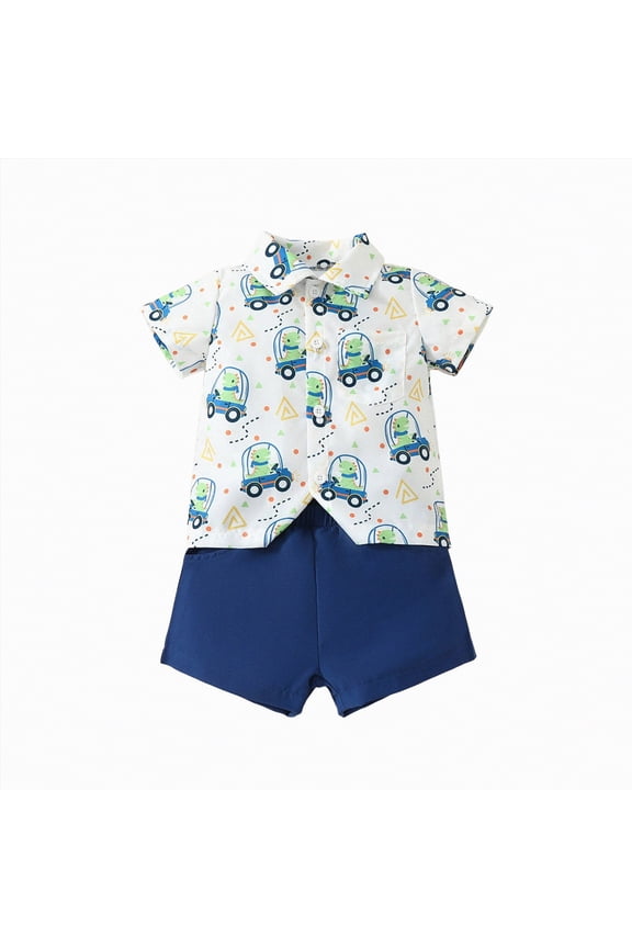 Baby Toddler Boy Outfits Clothes Summer Kids Pattern Short Sleeve Button Down Shirt & Shorts Set,Sizes 9-12 Months