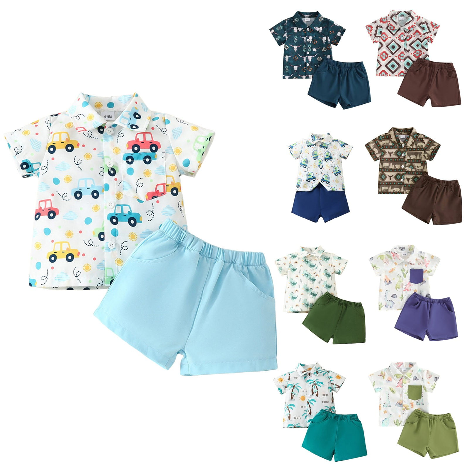 Baby Boy Easter Clothes Short Sleeve Bunny Eggs Print Button Down Shirt Shorts Kids Gentleman (a-Navy, 6-12 Months