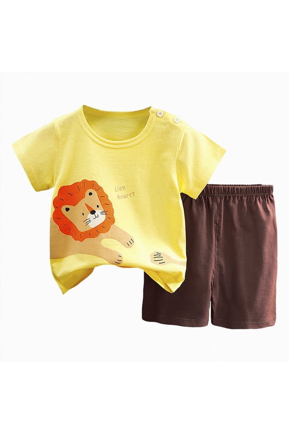 Baby Toddler Boy Summer Outfits 6 12 18 24 Months 2T 3T 4T Short Sleeve Animal Print T-Shirt + Shorts Set Clothes,Sizes 5-6 Years