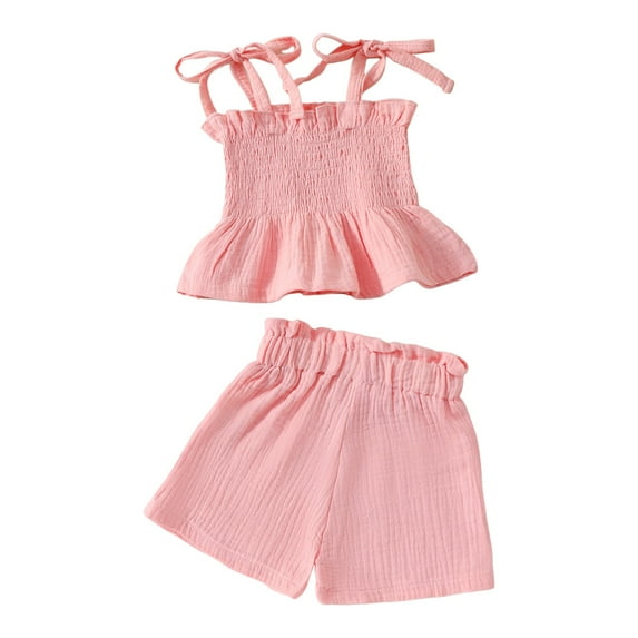 UAYOTSE Baby Toddler Girls Summer Clothes Solid Color Sleeveless Camisole Linen Short Set Baby Summer Outfits,9-12 Months Pink