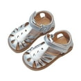 thumbnail image 1 of UAYOTSE Baby Toddler Girls PU Leather Closed Toe Summer Sandals, Showcasing a Charming Princess Flat Style,5-5.5 Years Silver, 1 of 9