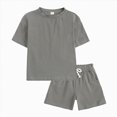 thumbnail image 1 of UAYOTSE Baby Toddler Solid Summer Outfit 9 12 24 Months 2T 3T 4T 5T 6T 7T 8T Short Sleeve T Shirt and Shorts Casual 2 Piece Set, 1 of 7