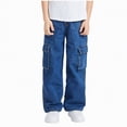 thumbnail image 1 of UAYOTSE Baggy Jeans for Teens Boys 10 12 Wide Leg Elastic Waist Cargo Jeans Size 14 16 Casual Denim Trousers with Pockets(8-9 Years,Dark Blue&5), 1 of 6