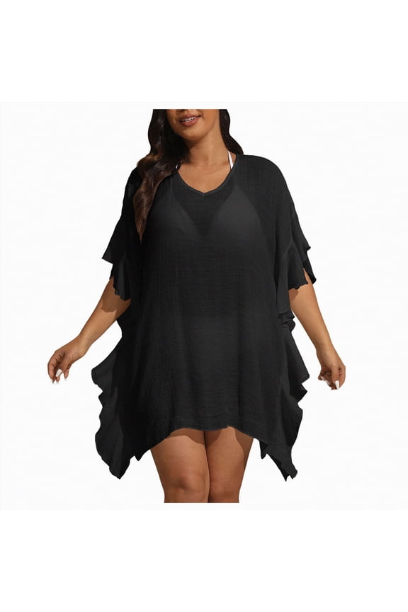 Bathing Suit Cover Ups for Women Elegant Solid Color Swimsuit Cover Up Wrap Waist Beach Swimwear Coverup,Sizes XXL