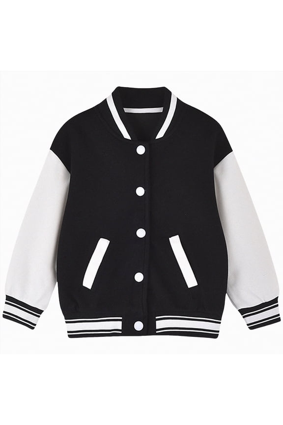 Boy and Girl Baseball Jackets Casual Varsity Jacket School Bomber Jackets(11-12 Years,S26-Black)