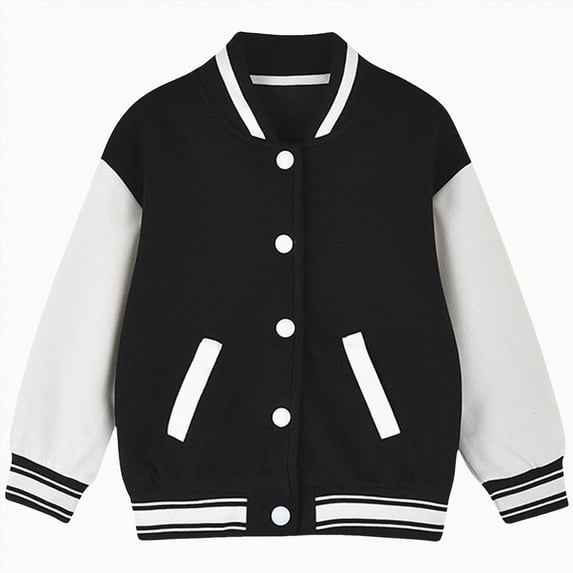 UAYOTSE Boy and Girl Baseball Jackets Casual Varsity Jacket School Bomber Jackets(11-12 Years,S26-Black)