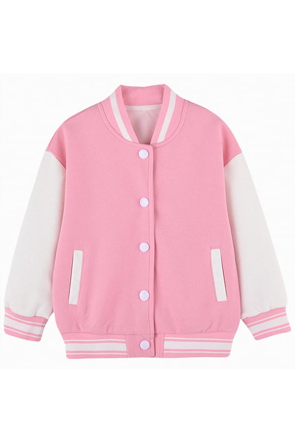 Boy and Girl Baseball Jackets Casual Varsity Jacket School Bomber Jackets(3-4 Years,S28-Pink)