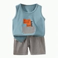 thumbnail image 1 of UAYOTSE Boy's 2 Piece Outfits Color Block Camo Print with Dinosaur Print Short Sleeve T Shirt and Shorts Set outfits for boys 3t(9-18 Months,Sky Blue), 1 of 4