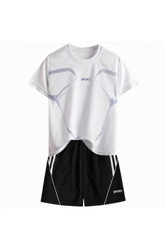 Boy's Short Sleeve Running Suit Quick-Drying 2-Piece Sports Set with Elastic Shorts for Kids Casual Outdoor Athletic Wear for Summer,Sizes 5-6 Years