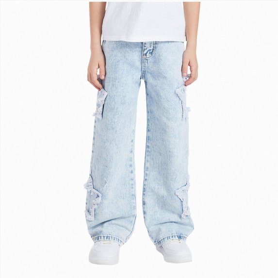 UAYOTSE Boys Baggy Jeans for Kids Teen Casual Straight Wide Leg Cargo Jeans Y2K Loose Elastic Waist Denim Pants Trousers with Pockets(Light Blue&3,11-12 Years)