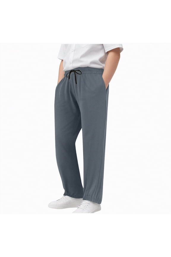 Boys Baggy Sweatpants Straight Wide Leg Open Bottom Casual Pants Elastic Waist Workout Athletic Joggers Pockets Sweat Pants,Sizes 15-16 Years