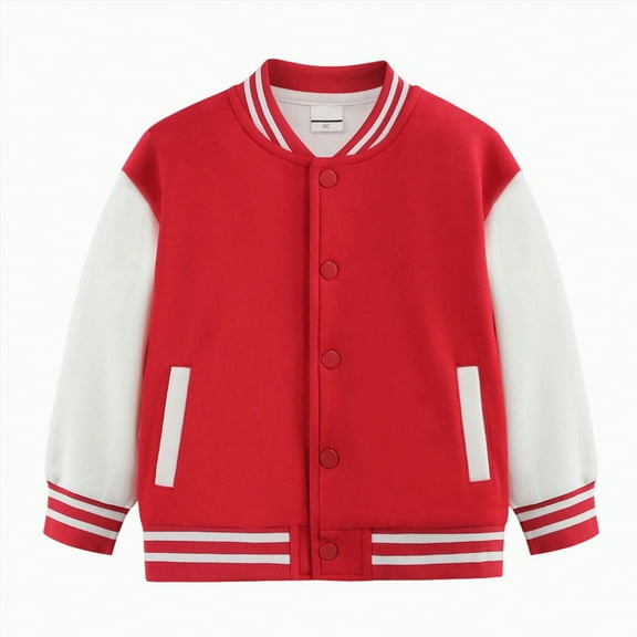UAYOTSE Boys Baseball Jackets Kids Varsity Jacket Top for Girl Outerwear Sports Track Coat(18-24 Months,S37-Red)