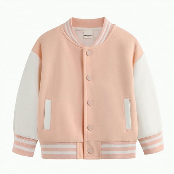 UAYOTSE Boys Baseball Jackets Kids Varsity Jacket Top for Girl Outerwear Sports Track Coat(5-6 Years,S35-Pink)