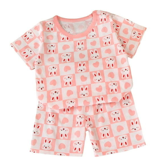 UAYOTSE Boys Comfortable And Breathable Short Sleeved Twopiece Set With Cute Cartoon Pattern(4-5 Years,Light Pink)