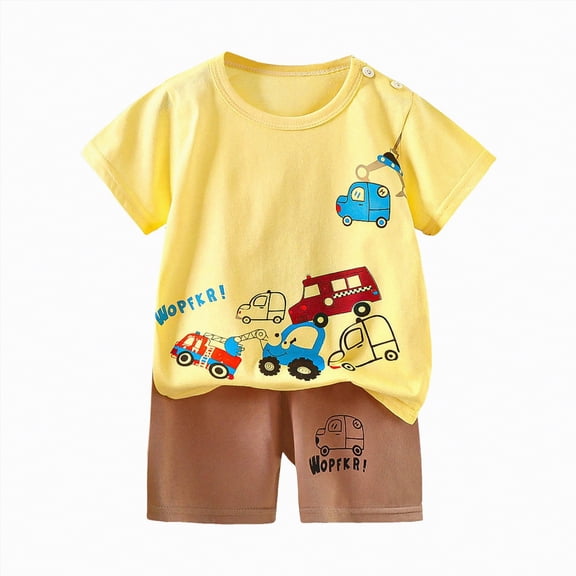 UAYOTSE Boys Comfortable Short Sleeved Two Pieces Set with Cute Cartoon Pattern,Sizes 18-24 Months