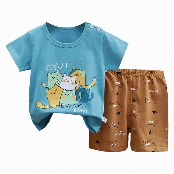 UAYOTSE Boys Comfortable Short Sleeved Two Pieces Set with Cute Cartoon Pattern,Sizes 7-8 Years
