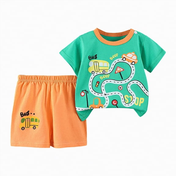 UAYOTSE Boys Comfortable and Breathable Short Sleeved Two Pieces Set with Cute Cartoon Pattern,Sizes 5-6 Years