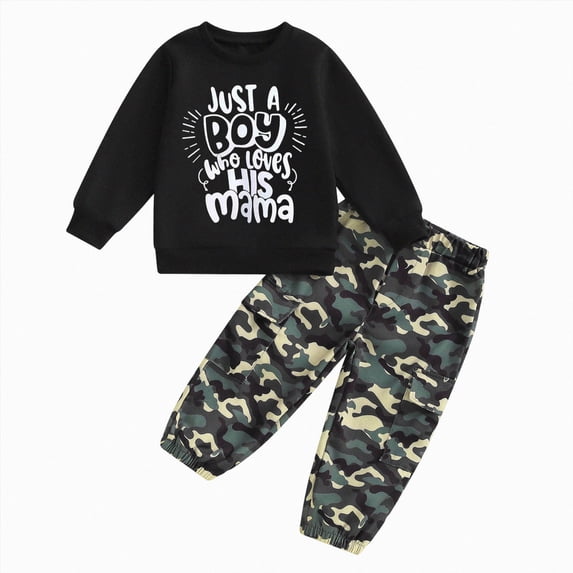 UAYOTSE Boys Fall Winter Crewneck Letter Print Long Sleeve Sweatshirt and Pants 2-Piece Set Size 2-3 Years
