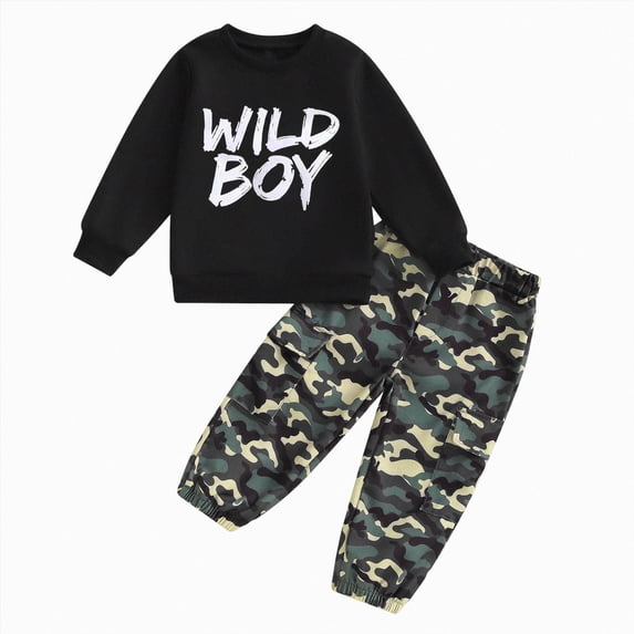 UAYOTSE Boys Fall Winter Crewneck Letter Print Long Sleeve Sweatshirt and Pants 2-Piece Set Size 4-5 Years