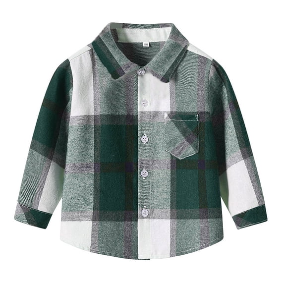UAYOTSE Boys Girls Flannel Plaid Shirt Jacket Long Sleeve Lapel Button up Pocketed Shirts Regular Fit Casual Fall Coat(12-18 Months,T11-Green)