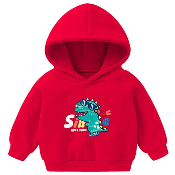 UAYOTSE Boys and Girls Hooded Sweatshirts Plus Fleece Childrens Clothing Cartoon Prints Long Sleeved Tops for Small and Medium Sized Children(2-3 Years,P287-Red)