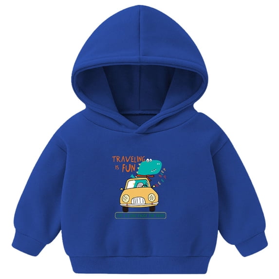UAYOTSE Boys and Girls Hooded Sweatshirts Plus Fleece Childrens Clothing Cartoon Prints Long Sleeved Tops for Small and Medium Sized Children(3-4 Years,P202-Blue)