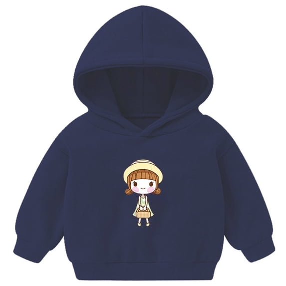 UAYOTSE Boys and Girls Hooded Sweatshirts Plus Fleece Childrens Clothing Cartoon Prints Long Sleeved Tops for Small and Medium Sized Children(5-6 Years,P106-Navy)