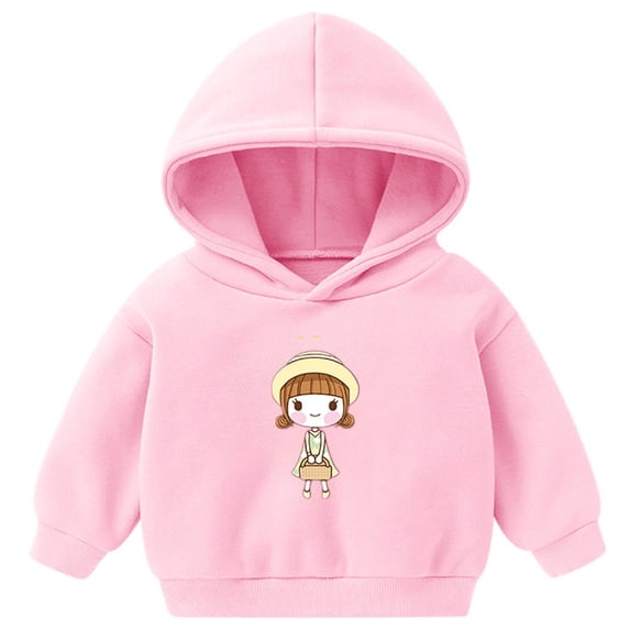 UAYOTSE Boys and Girls Hooded Sweatshirts Plus Fleece Childrens Clothing Cartoon Prints Long Sleeved Tops for Small and Medium Sized Children(5-6 Years,P107-Pink)