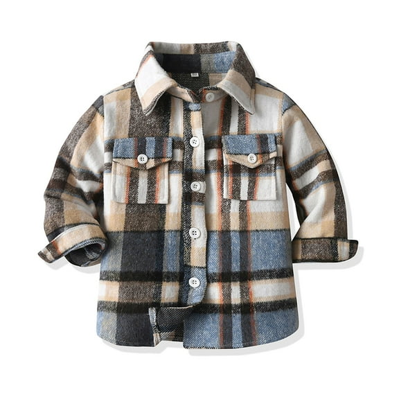 UAYOTSE Boys Girls Plaid Flannel Shirts Jacket Toddler Long Sleeve Button up Shacket Kids Fall Outwear Clothes Tops(5-6 Years,T82-Blue)