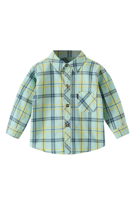 Boys Girls Shirt Casual Long Sleeve Button Shirt Jacket,Mint Green 6-8 Years