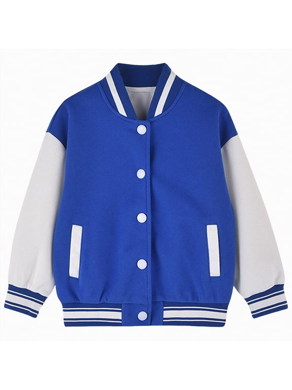 Boys Girls Varsity Letter Print Jacket Casual Baseball Outwear Kids Basic Sweatshirts Lightweight Athletic Coat(13-14 Years,S50-Blue)