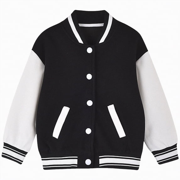 UAYOTSE Boys Girls Varsity Letter Print Jacket Casual Baseball Outwear Kids Basic Sweatshirts Lightweight Athletic Coat(15-16 Years,S49-Black)