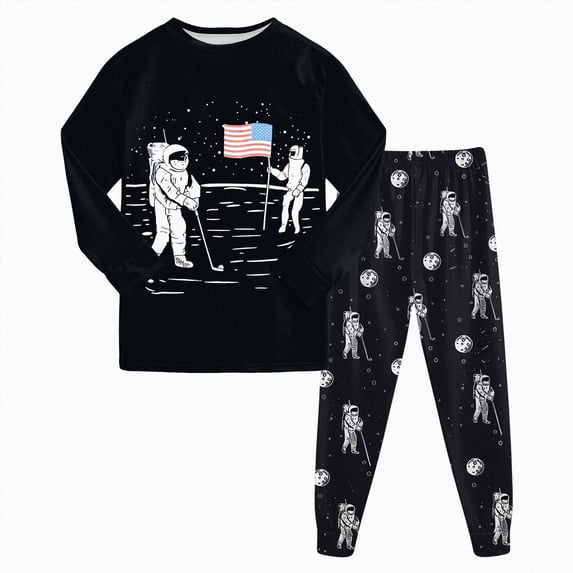 UAYOTSE Boys Long Sleeve Pajama Set Astronaut Print 2 Piece Sleepwear for Kids Size 4-5 Years