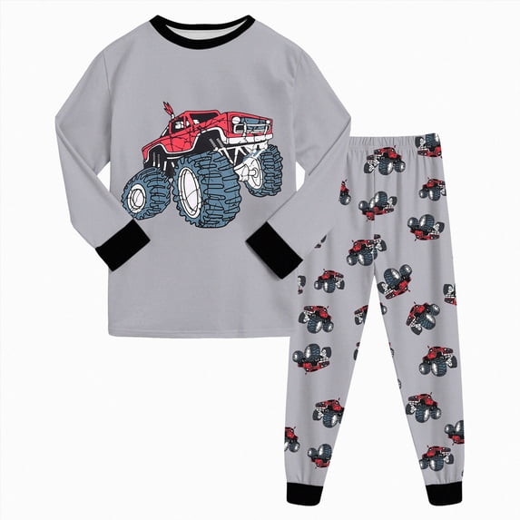 UAYOTSE Boys Long Sleeve Pajama Set Motorcycle Monster Truck Graphic 2‑Piece Boys Sleep Set Size 4-5 Years