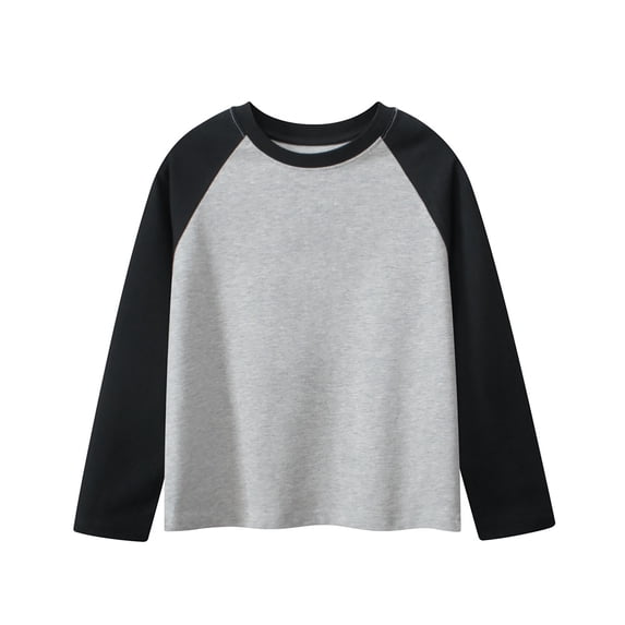 UAYOTSE Boys Long Sleeve T Shirts Cotton Blend Crewneck Tshirt Baseball Tee Raglan Jersey Color Block Top(S249-Grey,9-10 Years)